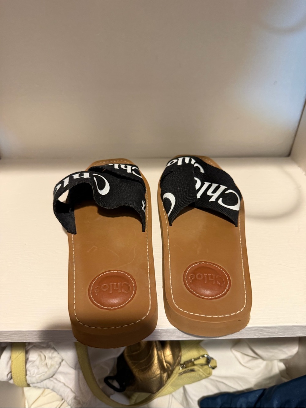 Chloe Black Logo Slide Sandals with Tan Footbed